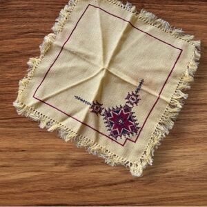 Fringed Yellow and Red Embroidered Ukrainian Napkin